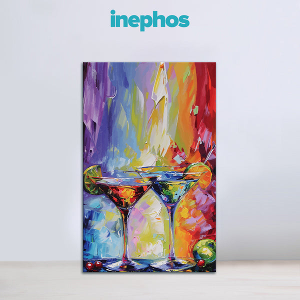 Colorful Cocktail Vibes | Modern Bar & Kitchen Canvas Wall Art with Martini Glasses