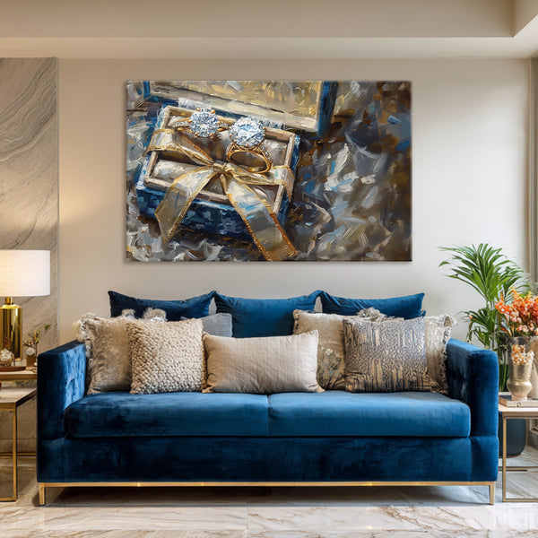 Diamond Rings in Velvet Box | Luxury Gift Canvas Painting for Bedroom & Dressing Room