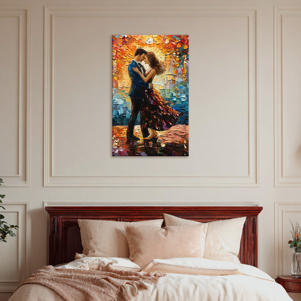 Sunset Romance | Modern Couple Embrace Canvas Wall Art for Living Room & Bedroom