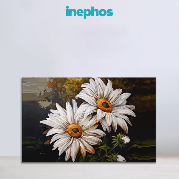 Daisy Flower Canvas Painting | Realistic White Flower Wall Art for Living Room & Nature Decor