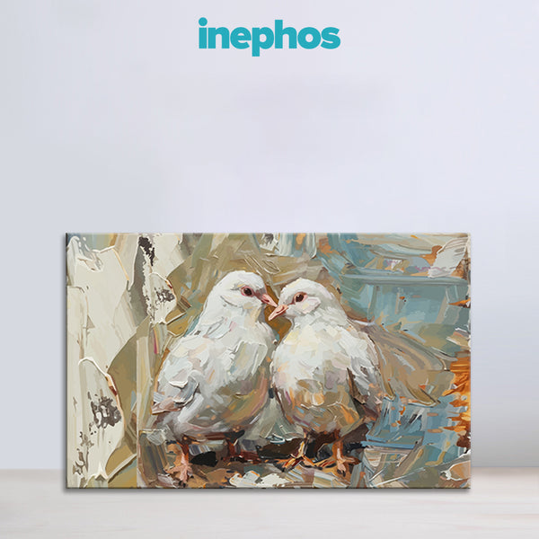 White Dove Couple Canvas Painting | Peaceful Bird Wall Art for Living Room & Bedroom Decor