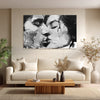 Romantic Kiss Black & White Canvas Painting | Emotional Couple Wall Art for Bedroom Decor