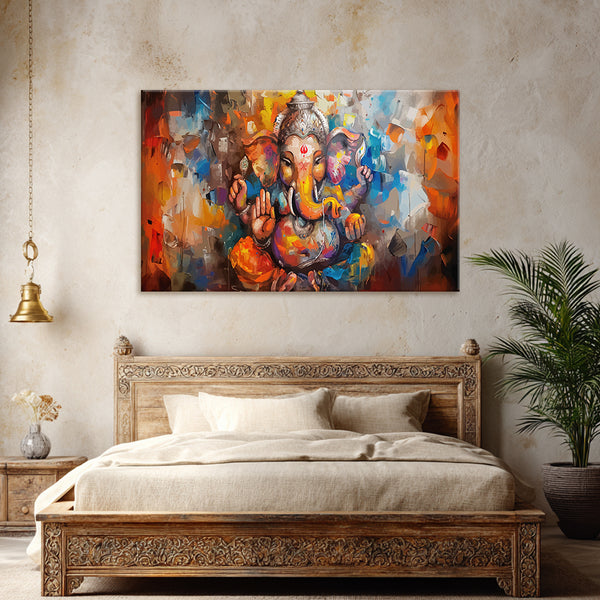 Divine Ganesha Canvas Painting | Spiritual Modern Art For Home Temple & Living Room