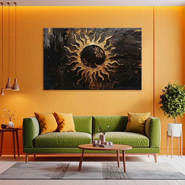 Golden Sun Abstract Canvas Art | Premium Wall Decor For Bedroom & Living Spaces