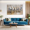 Seven White Horses Running Canvas Painting | Vastu Wall Art For Home & Office