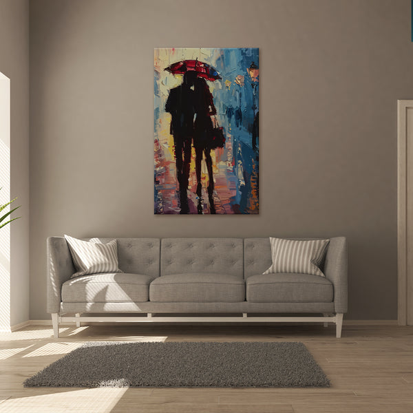 Romantic Couple With Umbrella Canvas Painting | Modern Love Wall Art For Bedroom