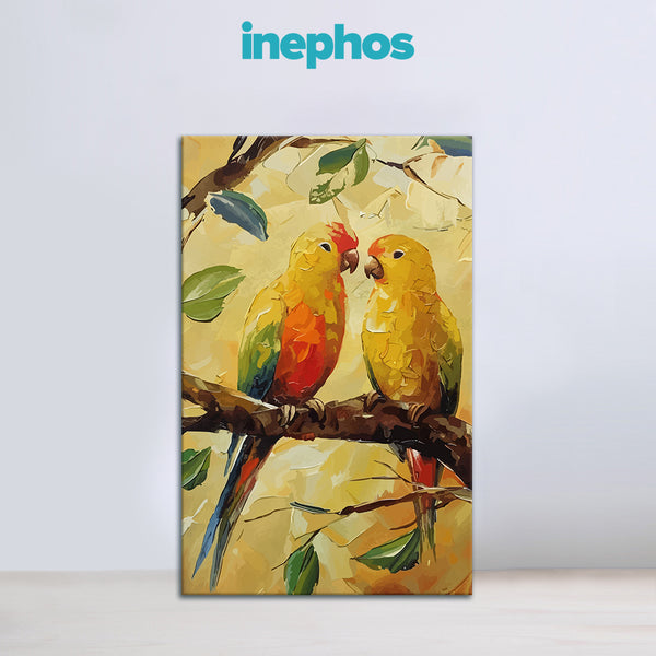 Tropical Love Birds Canvas Painting | Vibrant Nature Wall Decor For Home