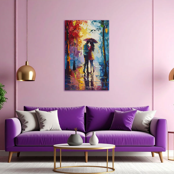 Rainy Kiss Couple Canvas Painting | Artistic Love Wall Art For Modern Homes