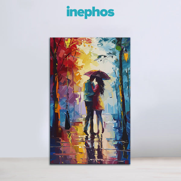 Rainy Kiss Couple Canvas Painting | Artistic Love Wall Art For Modern Homes
