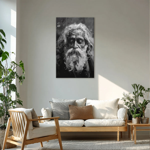 Rabindranath Tagore Eyes Closed Canvas | Grayscale Spiritual Wall Art For Home