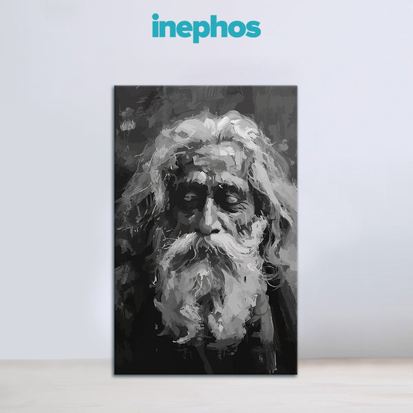 Rabindranath Tagore Eyes Closed Canvas | Grayscale Spiritual Wall Art For Home