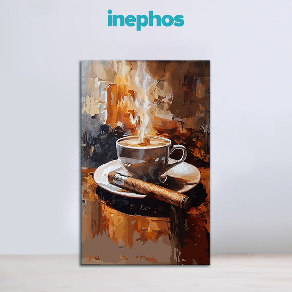 Hot Coffee with Cigar | Warm and Bold Wall Art Canvas Painting for Kitchen & Cafe Corners