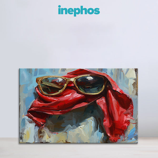 Red Scarf with Sunglasses | Quirky and Fun Canvas Wall Art for Creative Spaces and Rooms