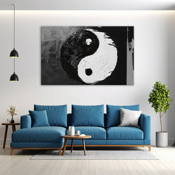 Yin Yang Painting | Spiritual Balance Canvas Painting in Black and White for Home