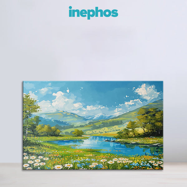 Spring Meadow Landscape | Colorful Nature Canvas Painting for Hallways and Bedrooms