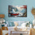 Red Boat By Waterfall | Serene Lake Canvas Wall Art For Bedroom And Reading Nooks