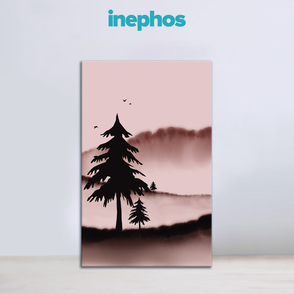 Silhouette Trees At Dawn | Minimal Nature Canvas Wall Art In Soft Pink For Modern Interiors
