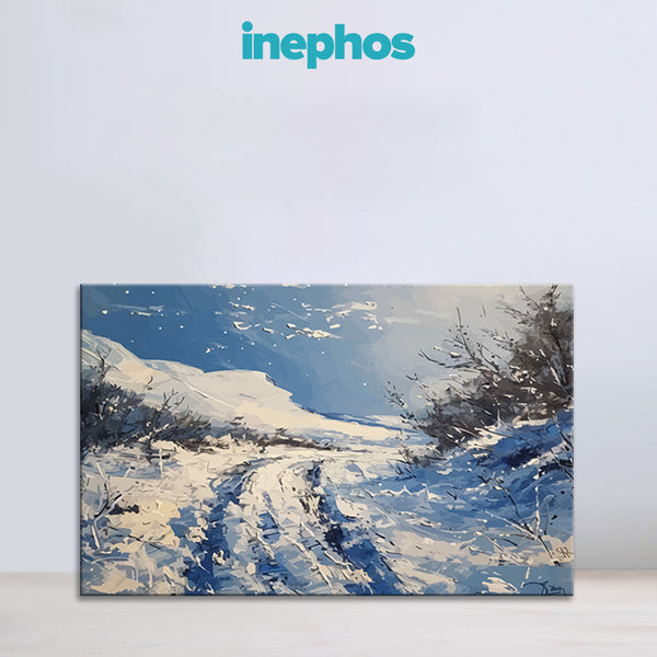 Snow Trail Path | Winter Road Canvas Painting For Living Room & Hallways