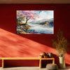Cherry Blossom By Lake | Colorful Spring Canvas Wall Art For Bedroom & Living Room