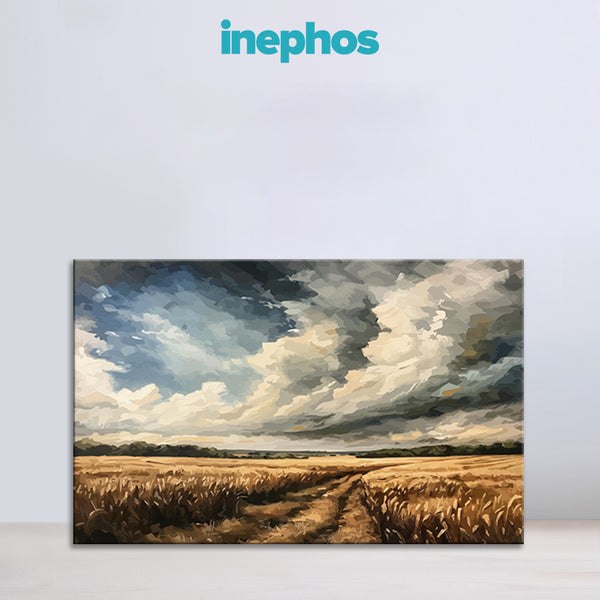 Golden Wheat Field | Dramatic Sky Landscape Canvas Wall Art For Dining Room & Study