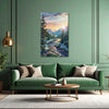 Sunset Stream in Snowy Forest | Tranquil Mountain Canvas Wall Art for Home & Office