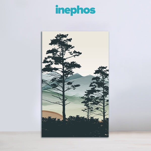 Twin Pine Trees | Minimal Forest Mountain Canvas Wall Art for Living Room & Hall
