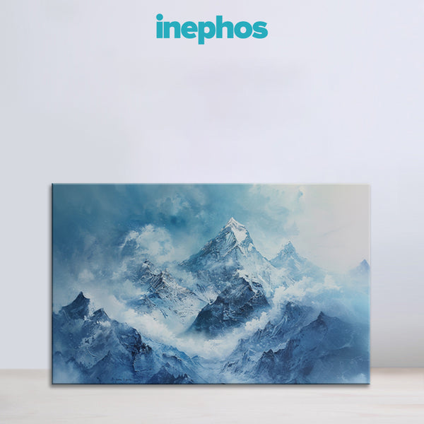 Frozen Blue Mountain Peaks | Snowy Canvas Wall Art For Living Room & Office