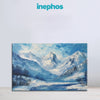 Painting of a snowy mountain landscape with 'inephos' branding above.