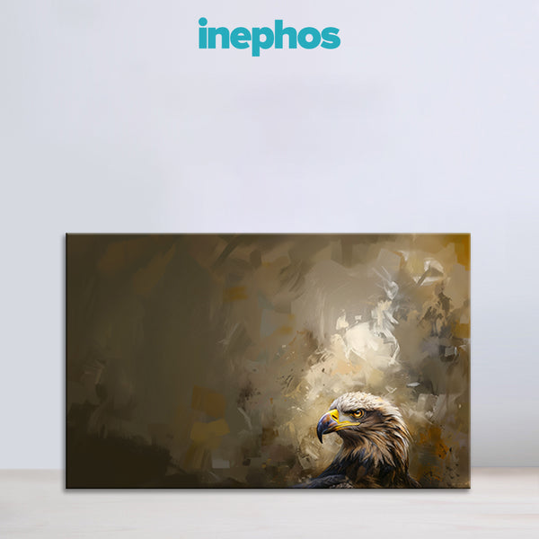 Eagle painting with 'inephos' branding on a light gray background