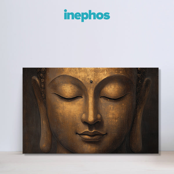 Radiant Golden Buddha Face | Spiritual Canvas Wall Art for Home, Office & Meditation Décor