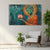 Serene Buddha with Flower Offering | Teal Orange Canvas Wall Painting for Tranquil Décor