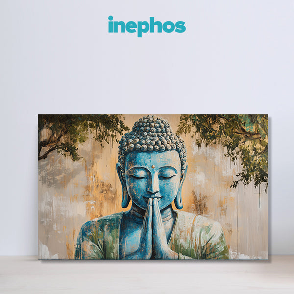 Namaste Buddha in Blue | Elegant Canvas Painting for Spiritual Calm and Interior Sophistication
