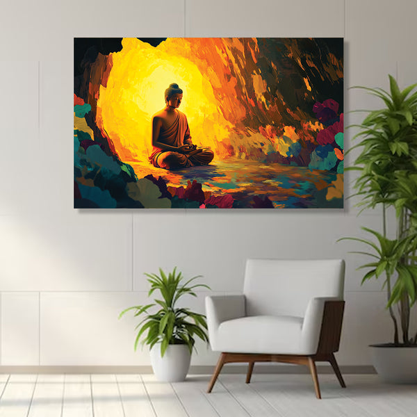 Buddha in Golden Aura | Radiant Spiritual Wall Art for Enlightened & Peaceful Decor