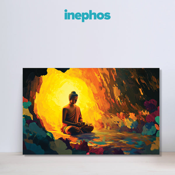 Buddha in Golden Aura | Radiant Spiritual Wall Art for Enlightened & Peaceful Decor