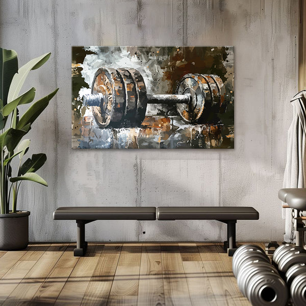 Aesthetic Dumbbell Painting | Modern Abstract Power & Strength Canvas | Vintage Gym Motivation Wall Art For Fitness Room, Gym, And Workout Corners
