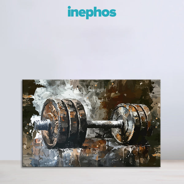 Aesthetic Dumbbell Painting | Modern Abstract Power & Strength Canvas | Vintage Gym Motivation Wall Art For Fitness Room, Gym, And Workout Corners