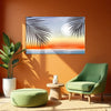 Tropical Sunset Painting | Beach Bliss Canvas With Palm Leaves & Ocean Horizon | Relaxing Wall Art for Home Décor