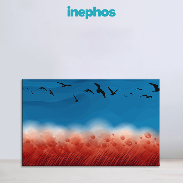 Flying Birds Painting | Nature-Inspired Modern Abstract Canvas | Blue & Red Wall Art For Living Room, Bedroom & Office Décor