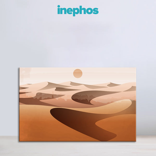 Golden Desert Dunes Painting | Warm Toned Minimalist Desert Safari Canvas | Modern Abstract Thar Wall Art For Décor In Living Room, Hallway Or Office