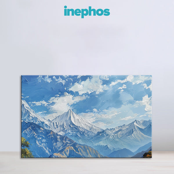 Himalayan Peaks Under Clear Sky Painting | Majestic Mountain View Canvas | Clear Landscape Wall Art For Living Room & Study Decor