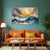 Waves Crashing Under Golden Sun Painting | Dramatic Ocean View Canvas Scene | Calm Serene Sea Or River Wall Art & Décor