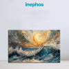 Waves Crashing Under Golden Sun Painting | Dramatic Ocean View Canvas Scene | Calm Serene Sea Or River Wall Art & Décor