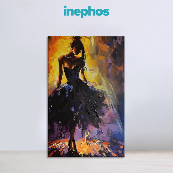 Dancing Girl Painting | Elegant Dancer in Black Canvas | Woman Silhouette Portrait Wall Art for Living Room & Bedroom Décor