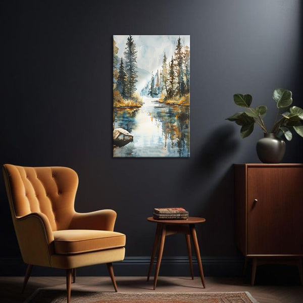 Forest Reflection Painting | Scenic River Landscape Canvas | Tranquil Scenery Wall Art for Home & Office Décor