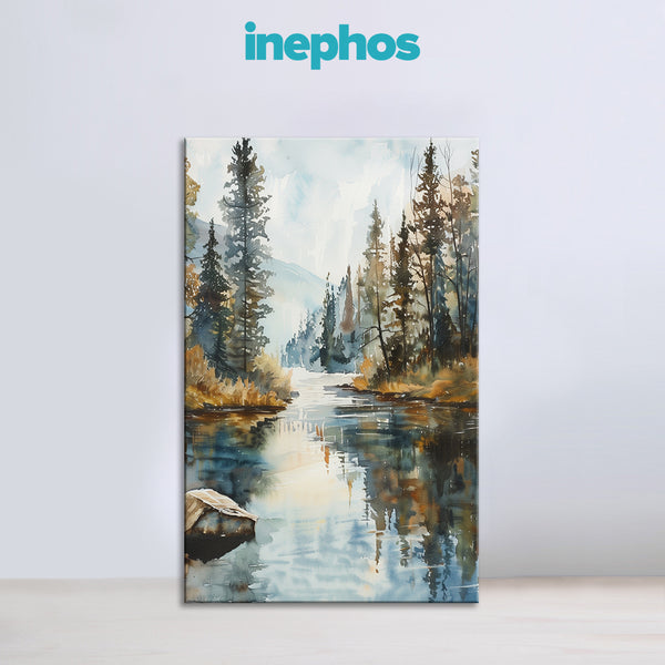 Forest Reflection Painting | Scenic River Landscape Canvas | Tranquil Scenery Wall Art for Home & Office Décor