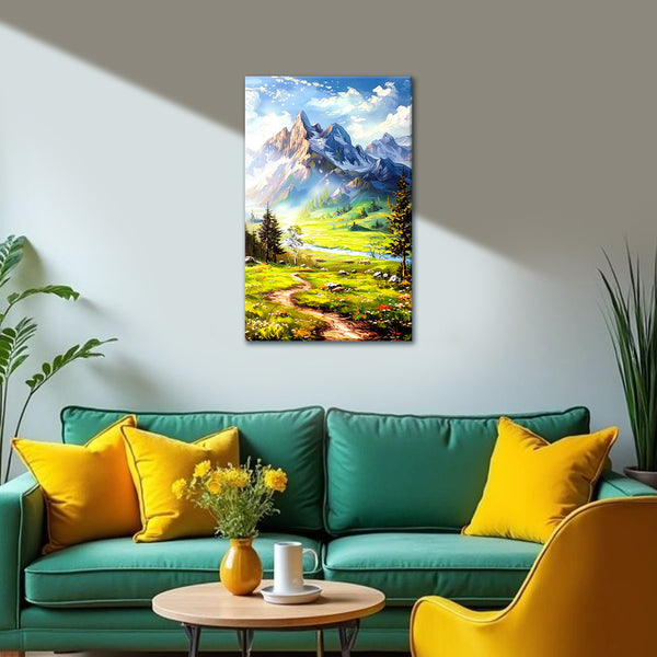 Mountain Pathway Painting | Scenic Landscape Canvas | Hills Nature Scenery for Living Room & Office Décor
