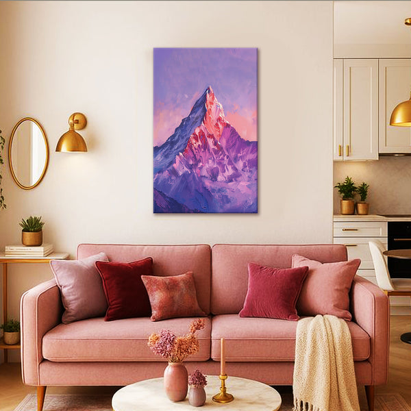 Purple Mountain Painting | Sunset Peak Canvas | Nature Landscape Wall Art for Home & Office Décor
