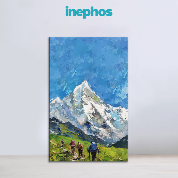 Mountain Trekking Painting | Adventure Landscape Canvas | Snow Peak Nature Wall Art for Home & Office Décor