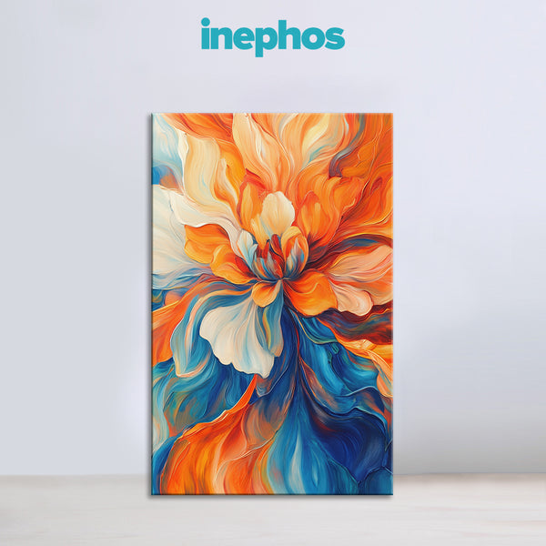 Bold Orange Blue Flower Painting | Vibrant Abstract Floral Canvas | Modern Botanical Wall Art for Living Room & Bedroom Décor