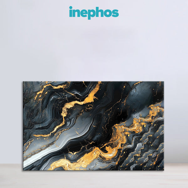 Midnight Gold Abstract Painting | Luxurious Black & Gold Fluid Canvas | Modern Paint Wall Art for Living Room, Office, Hotel & Contemporary Wall Décor